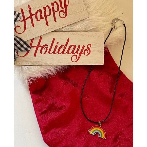 Rainbow necklace on adjustable wax rope (reversible to gold colored metal) - Picture 2 of 12